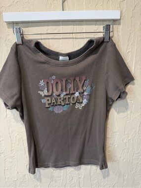 American Eagle Outfitters Brown Dolly Parton Floral Logo Tee